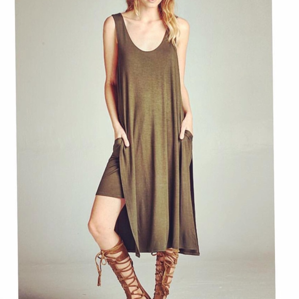 Olive colored dress.